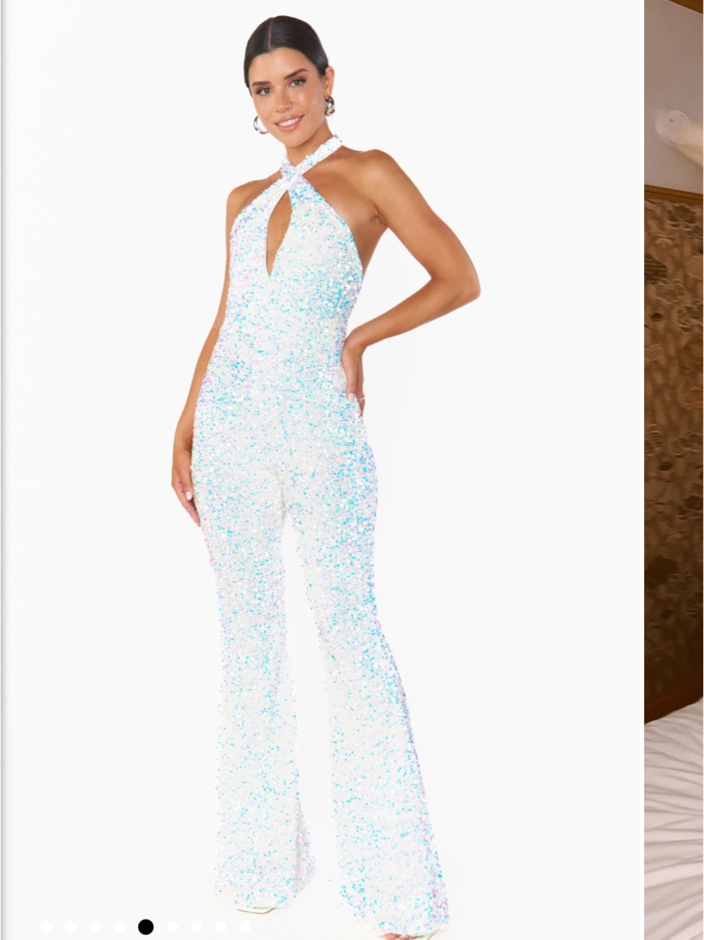 Show Me Your MuMu StudioHalter Jumpsuit - White Sequins Size Medium - Picture 3 of 16